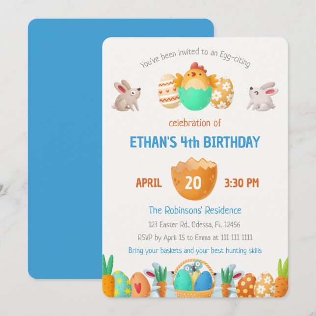 Colorful Easter Boys' Birthday Invitation (Front/Back)
