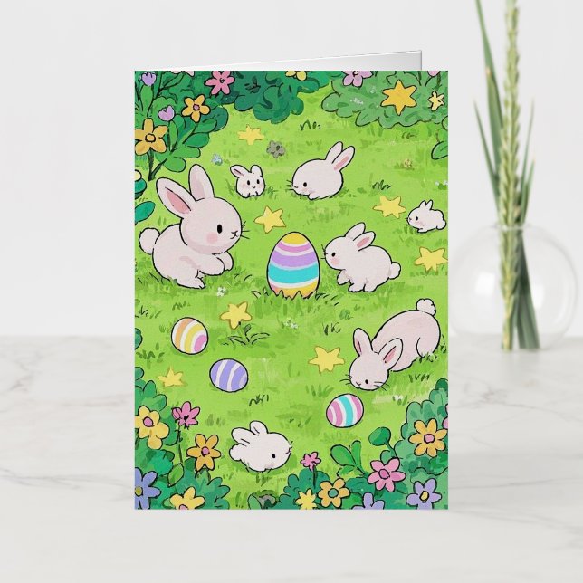Colorful Easter Bunnies  Foil Greeting Card (Front)
