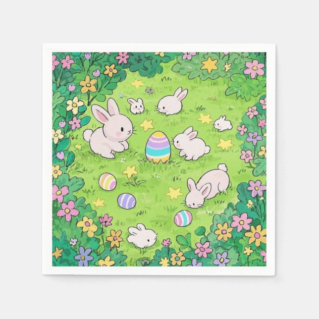 Colorful Easter Bunnies  Napkins (Front)
