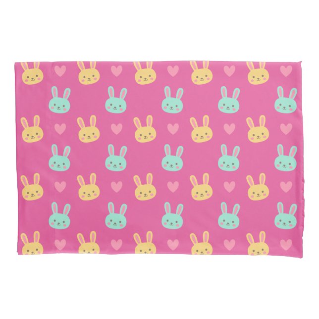 Colorful Easter Bunnies Pattern | Pillowcase (Front-Left)