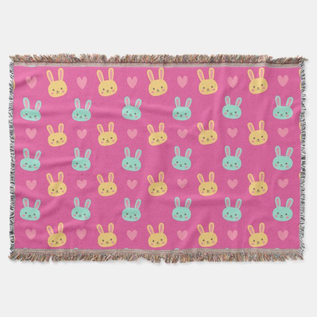 Colorful Easter Bunnies Pattern | Throw Blanket (Front)