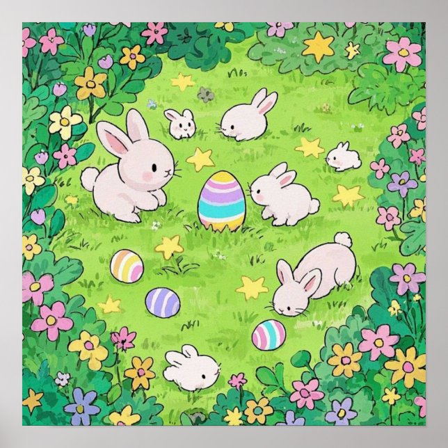 Colorful Easter Bunnies  Poster (Front)