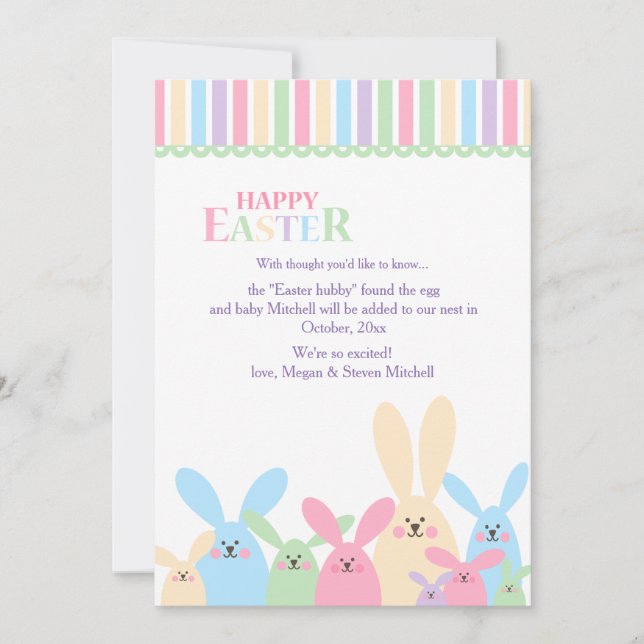 Colorful Easter Bunnies Pregnancy Announcement (Front)