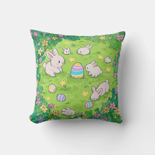 Colorful Easter Bunnies Throw Pillow