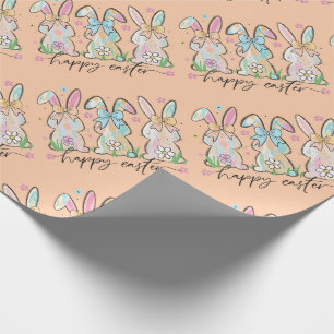 Colorful Easter Bunnies with Bows Wrapping Paper