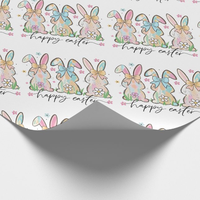 Colorful Easter Bunnies with Bows Wrapping Paper (Corner)