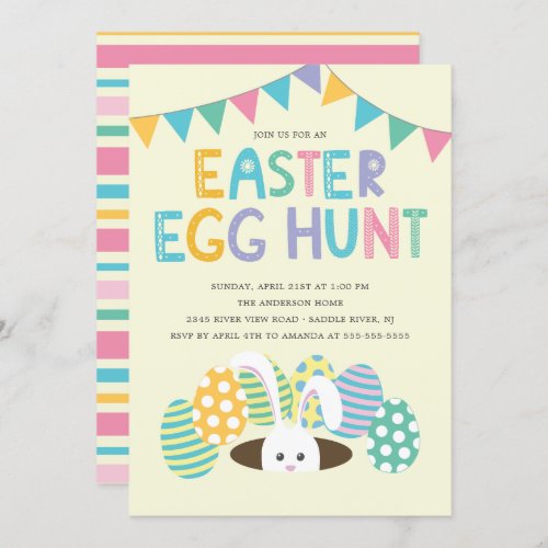 Colorful Easter Bunny Easter Egg Hunt Party Invitation