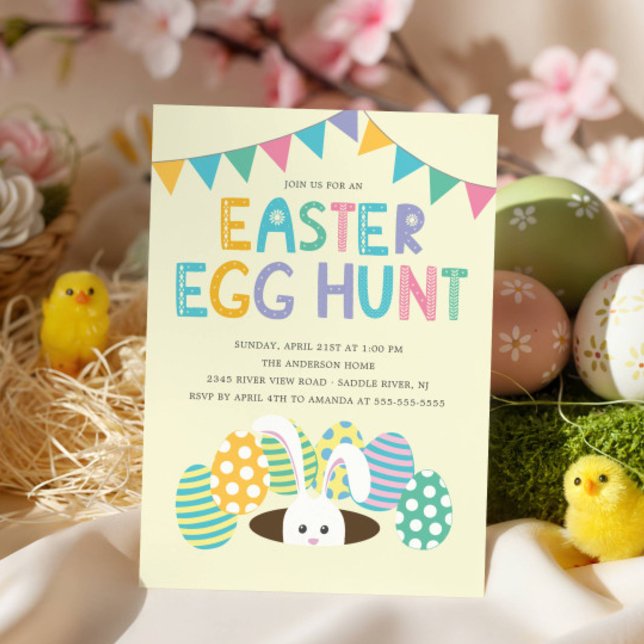 Colorful Easter Bunny Easter Egg Hunt Party Invitation (Creator Uploaded)