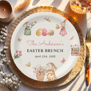 Colorful Easter Bunny Easter Egg Hunt Party Paper Plates