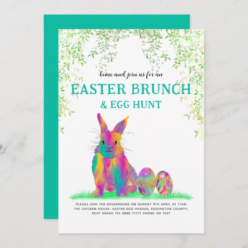 Colorful Easter Bunny Egg Hunt and Brunch Invitation