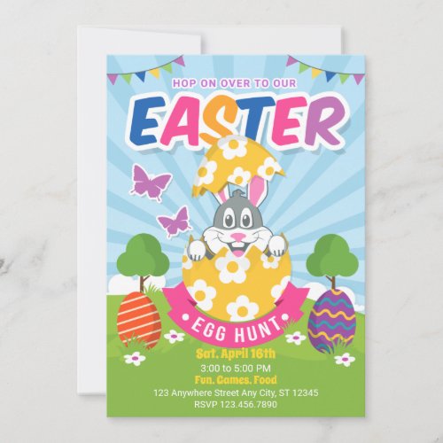 Colorful Easter Bunny Egg Hunt Invitation