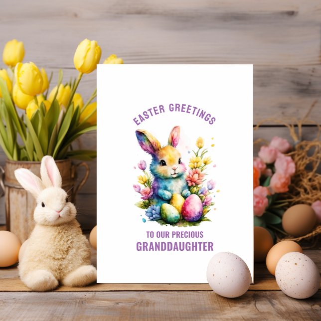 Colorful Easter Bunny Granddaughter Greeting Card (Creator Uploaded)