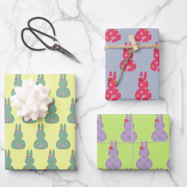 Colorful Easter Bunny Pattern Wrapping Paper Sheets (Front)
