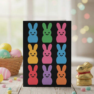Colorful Easter Bunny Pop Art Pattern on Black Holiday Card