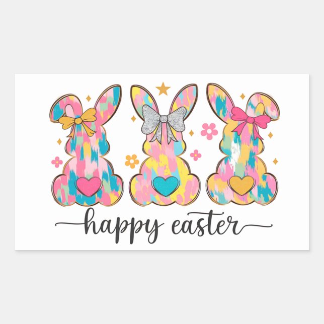 Colorful Easter Bunny Trio Rectangular Sticker (Front)