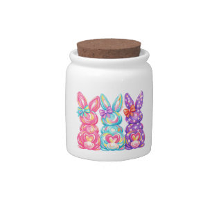 Colorful Easter Bunny Trio Swirl & Polka Dot Candy Jar