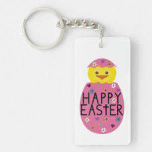 Colorful Easter Chick in Painted Egg Keychain