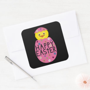 Colorful Easter Chick in Painted Egg Square Sticker