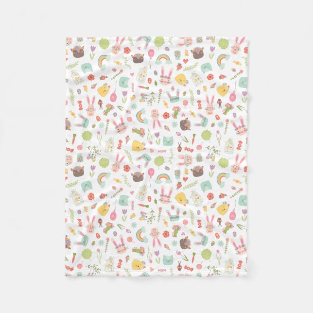 Colorful Easter Clipart Pattern Fleece Blanket (Front)
