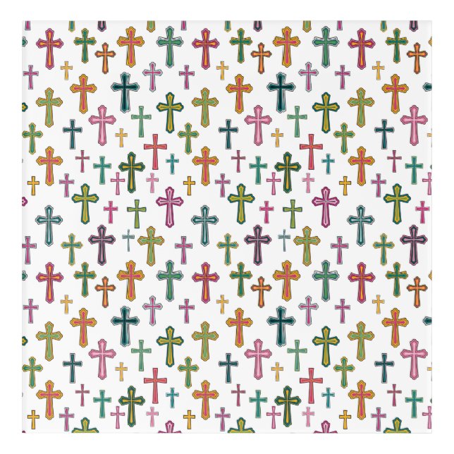 Colorful Easter cross patterned Acrylic Print (Front)