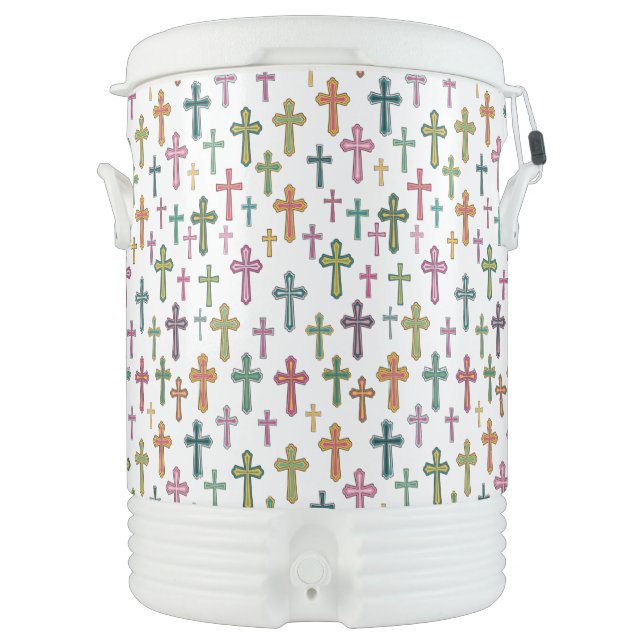 Colorful Easter cross patterned Beverage Cooler (Front)