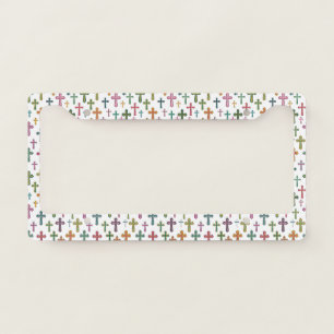 Colorful Easter cross patterned License Plate Frame