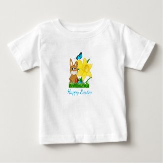 Colorful Easter Daffodils and Rabbit Baby T-Shirt