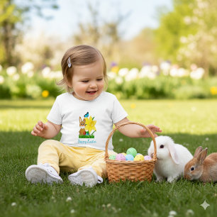 Colorful Easter Daffodils and Rabbit Baby T-Shirt