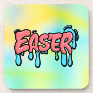 Colorful Easter Drip Text Graffiti Style Design Beverage Coaster