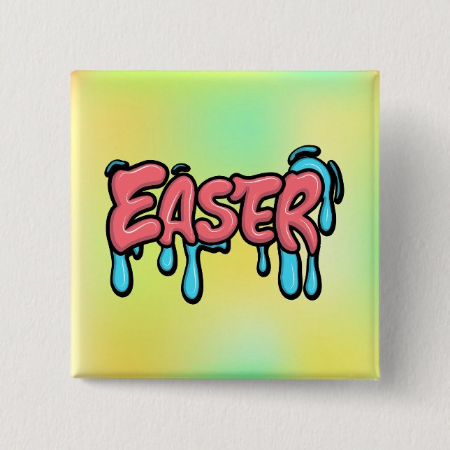 Colorful Easter Drip Text Graffiti Style Design Button (Front)