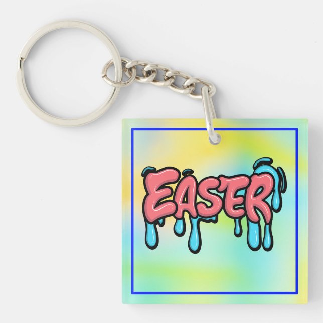 Colorful Easter Drip Text Graffiti Style Design Keychain (Front)