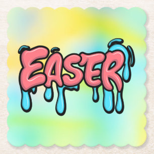 Colorful Easter Drip Text Graffiti Style Design Paper Coaster