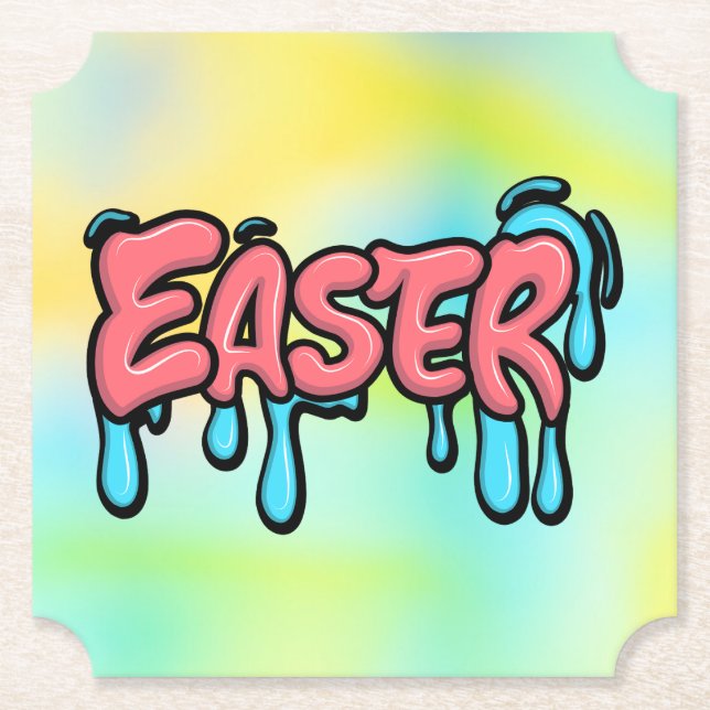Colorful Easter Drip Text Graffiti Style Design Paper Coaster (Front)
