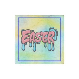 Colorful Easter Drip Text Graffiti Style Design Stone Magnet