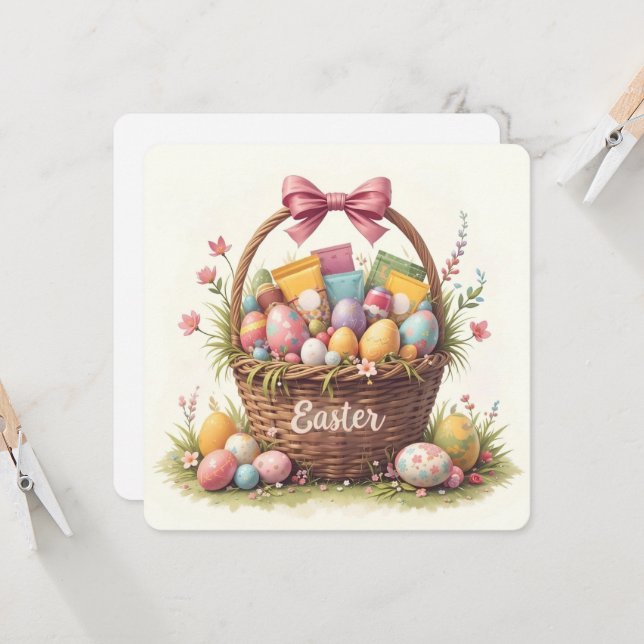 Colorful Easter Egg Basket Art Invitation (Front/Back In Situ)