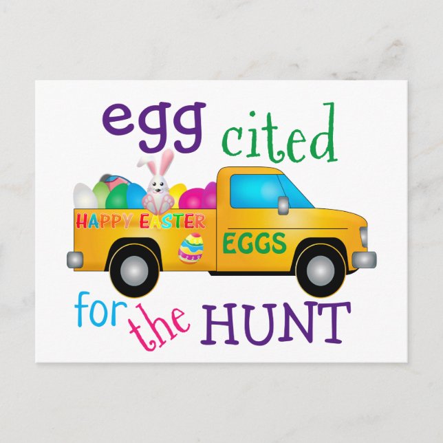 Colorful Easter Egg Hunt Bunny Truck Postcard (Front)