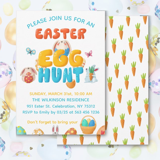 Colorful Easter Egg Hunt Party  Invitation (Play with the customization options of this colorful cute invitation for your East Hunt Celebration.)