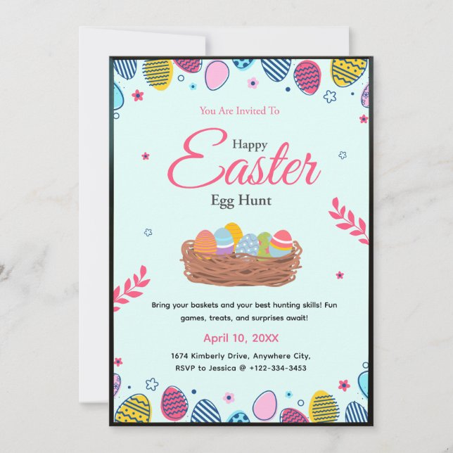 Colorful Easter Egg Hunt Party Invitation  (Front)