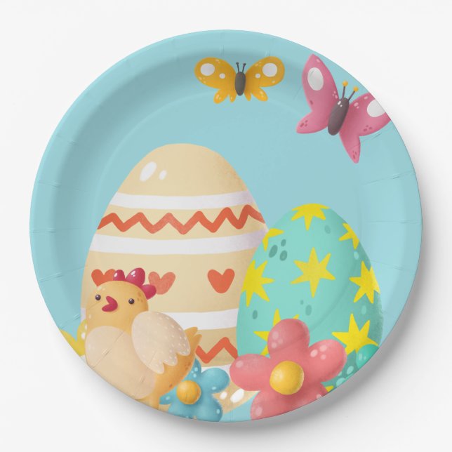 Colorful Easter Egg  Paper Plates (Front)