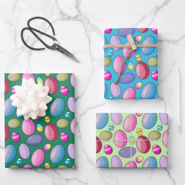 Colorful Easter Egg Pattern Wrapping Paper Sheets (Front)