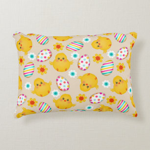 Colorful Easter Eggs and Chicks Pattern Accent Pillow