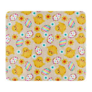 Colorful Easter Eggs and Chicks Pattern Cutting Board