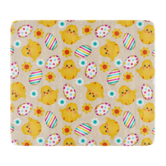 Colorful Easter Eggs and Chicks Pattern Cutting Board (Front)
