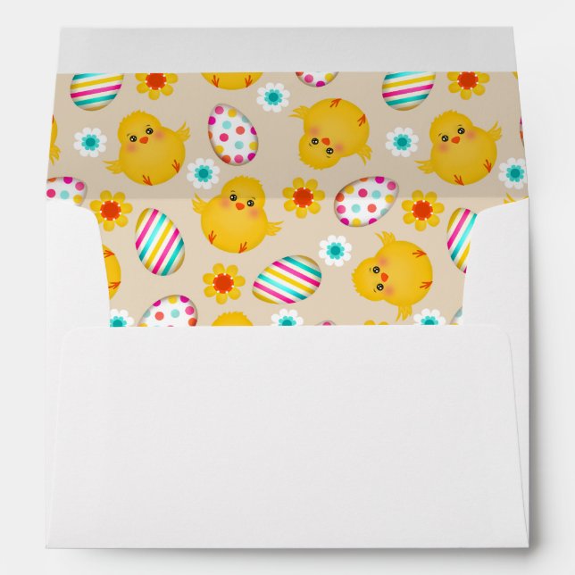 Colorful Easter Eggs and Chicks Pattern Envelope (Back (Bottom))