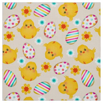 Colorful Easter Eggs And Chicks Pattern Fabric by VintageDesignsShop at Zazzle