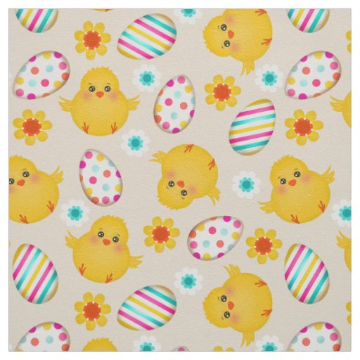 Colorful Easter Eggs and Chicks Pattern Fabric