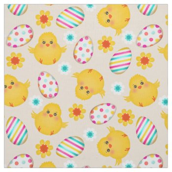 Colorful Easter Eggs And Chicks Pattern Fabric by VintageDesignsShop at Zazzle