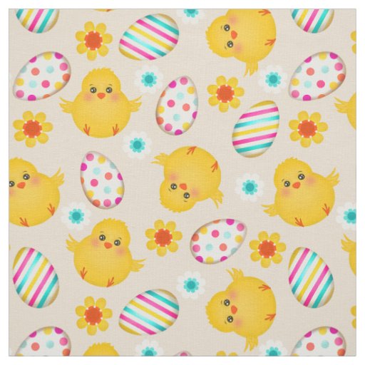 Colorful Easter Eggs and Chicks Pattern Fabric