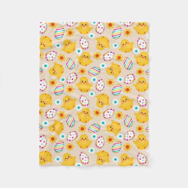 Colorful Easter Eggs and Chicks Pattern Fleece Blanket (Front)