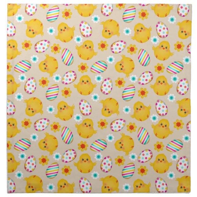 Colorful Easter Eggs and Chicks Pattern Napkin (Front)